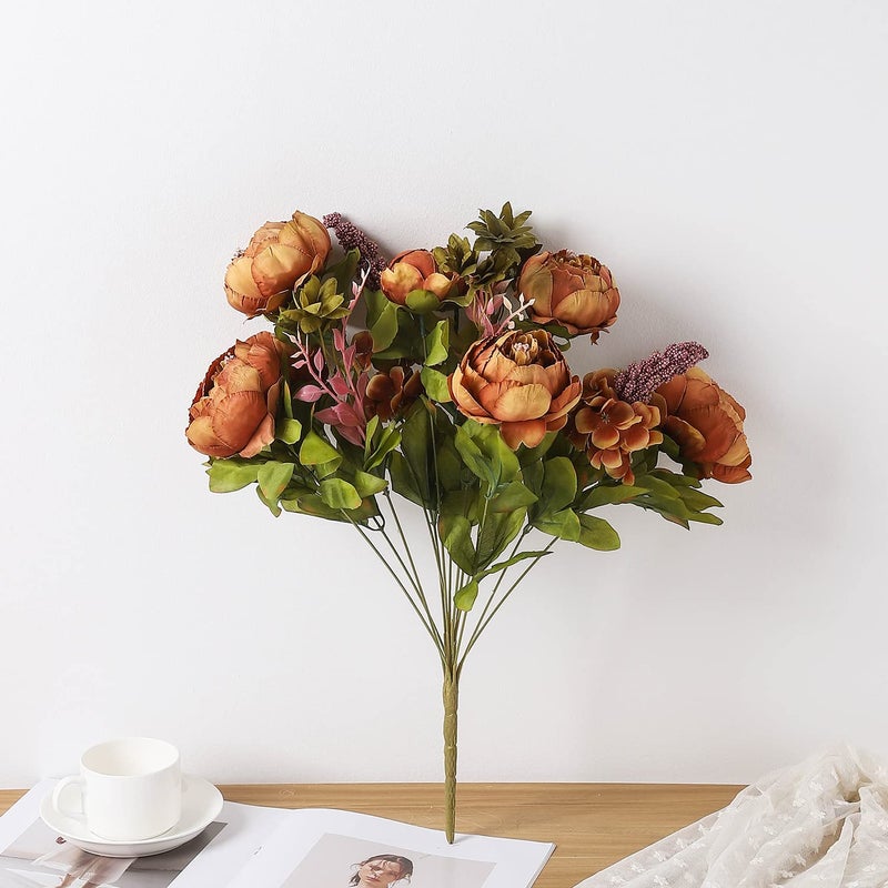 Duovlo Fake Flowers Vintage Artificial Peony Silk Flowers Wedding Home Decoration,Pack of 1 (Coffee) - Image 3
